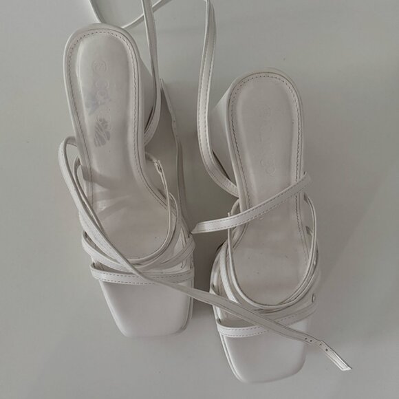 White Platform Strappy Heels – Chunky Block Heel / Y2K / Party Shoes - Picture 4 of 5